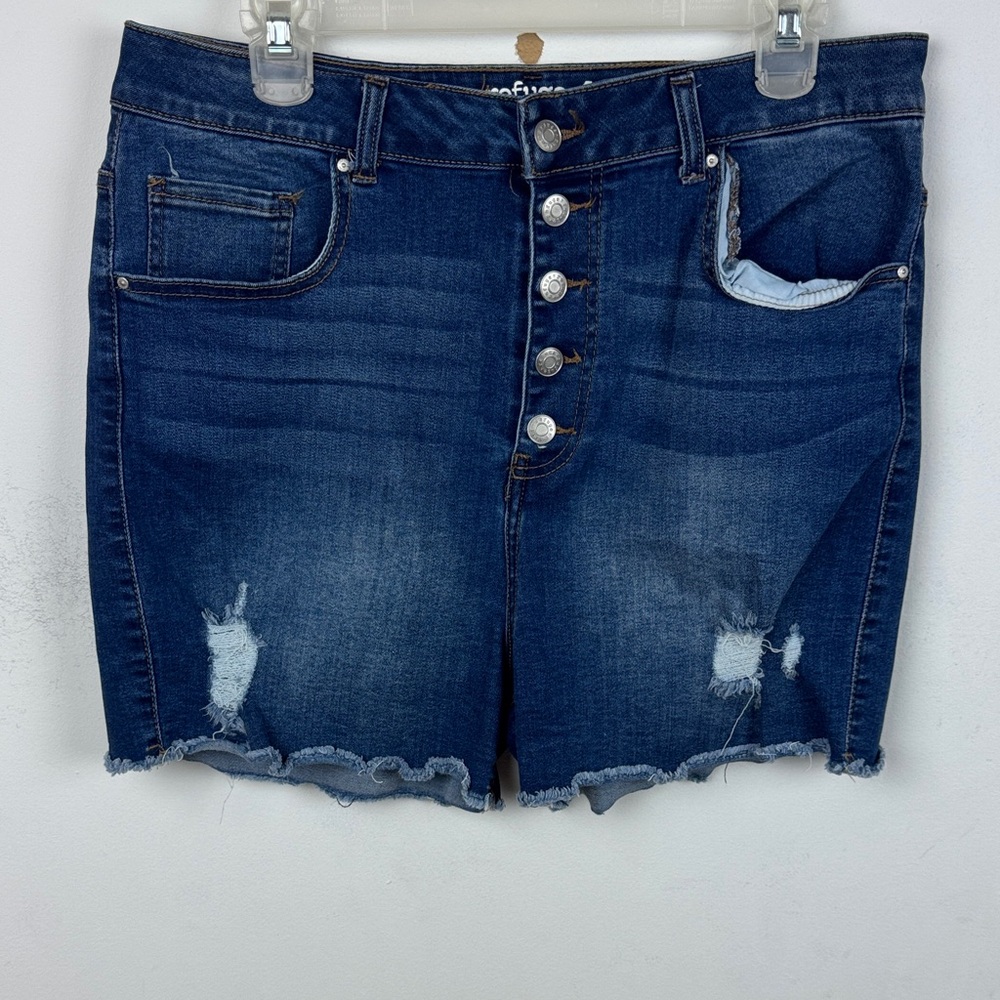 Refuge Dark Blue Distressed Jean Shorts